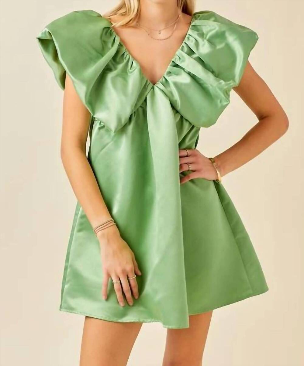NEW DAY + MOON satin volume shoulder mini dress in sage